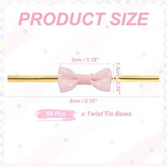 50Pcs Twist Tie Bows 3.15″ Mini Bows Twisty Ties for Treat Bag Light Pink]