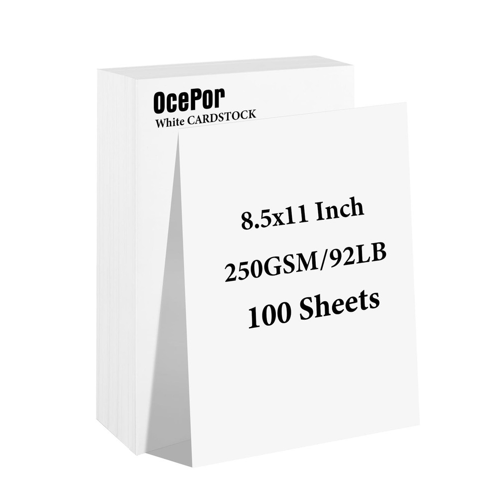 OcePor 100 Sheets White Cardstock 8.5” x 11”, 8.5×11, White-100Sheets