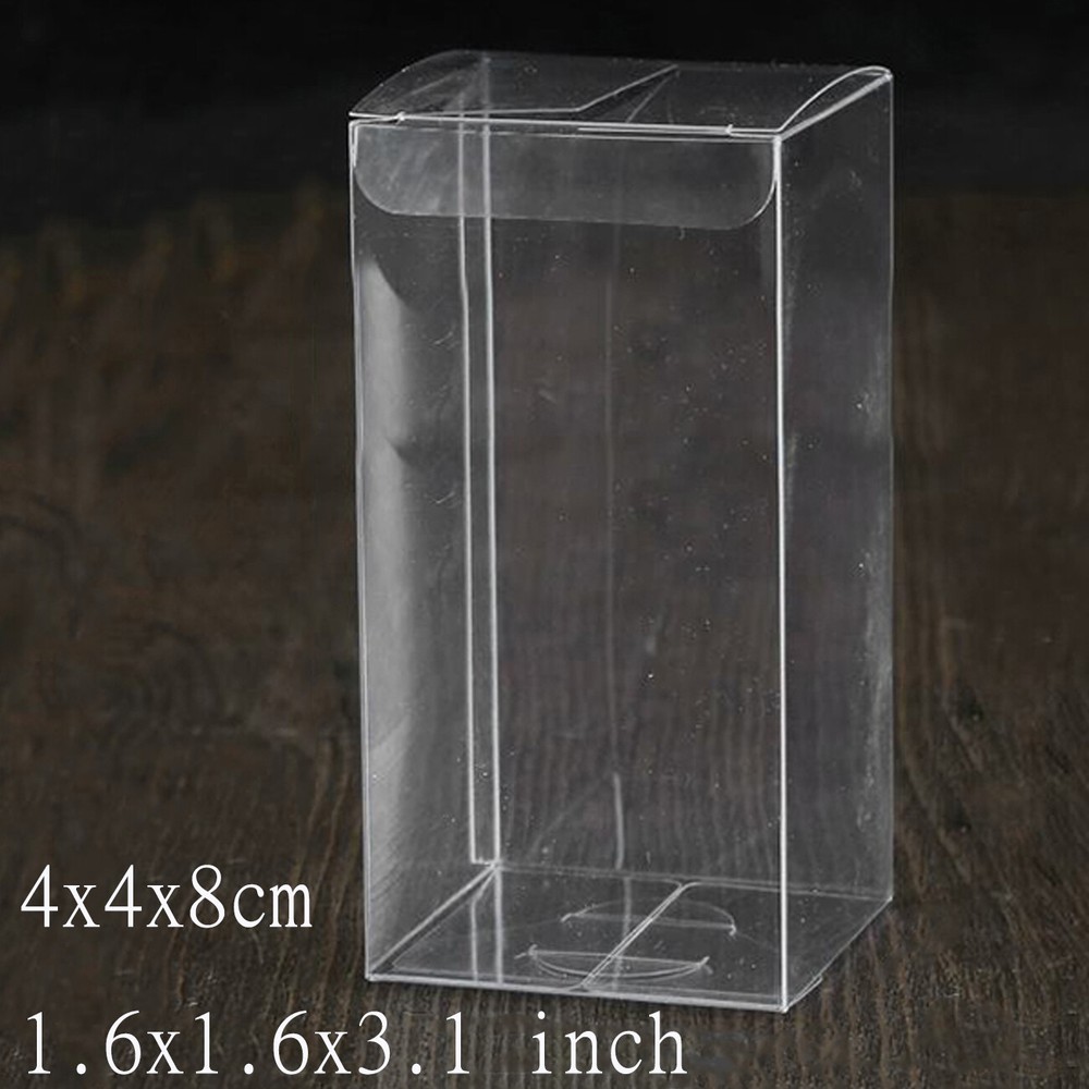 10X Clear Simple Storage Case PVC Gift Transparent Packing Boxes 4X4X8cm
