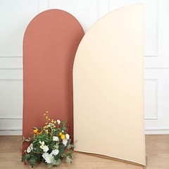 7 ft x 3 ft BEIGE Matte Fitted Spandex Half Moon Arch Stand Cover Wedding