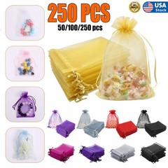 250x 4*6 in Organza Bags White Sheer Favor Mesh Bags Drawstring, Party Gift Bags