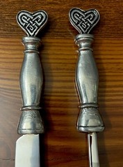 Fellowship Foundry Celtic Knots Hearts Pewter Glasses & Cake Server Wedding Set