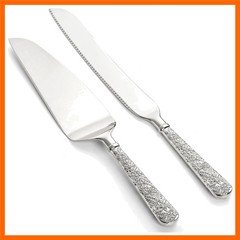 2 PCS Wedding Cake Knife and Server Set, Silver Cake Cutting Set, Vintage Eng…