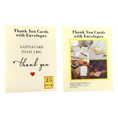 Thank You Cards with Envelopes, 25 Pack 350GSM Thick Blank Personalized Notes…