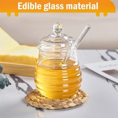 SlZKADY Honey Jar with Dipper and Lid,Glass 5.1″ H x 3.2″ D x 5.4″ L, 10.6oz