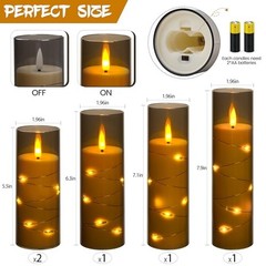 Flameless Candle Light, Battery Candle with recessed String Light, 5 Grey#5*1