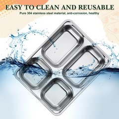 Foaincore 8 Pack 304 Stainless Steel Divided Plates Rectangular Portion Control