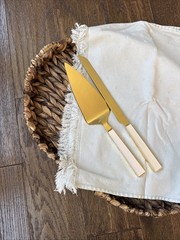 Kate Spade Wedding Cake Server Light Pink With Gold, Serrated Knife And Server