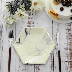50 pcs 8.5″ Hexagon Paper Salad Plates Marble Design Disposable Tableware