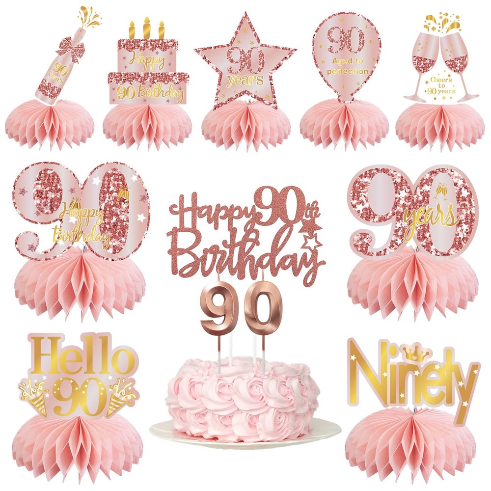 90th Birthday Decorations for Women, 12Pcs Pink Rose Gold