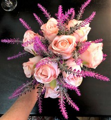 Light Pink Faux Flower Roses with Lavender Accents Bridal Wedding Bouquet