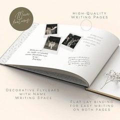 Linen Wedding Guest Book Durable Hardcover Gold Foil Elegant Design Blank Pages