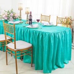 Wedding Linens Inc. 8 FT Crushed Crinkle Taffeta Tablecloth With Skirts