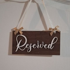 Set of 6 Hanging Wooden Reserved Wedding Signs w/ Ribbon, Brown/White