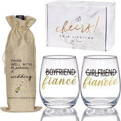 Engagement Gifts for Couples, Newly Engaged Wine Glass and Bag Set, Fiance Gifts