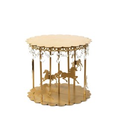 14″ Gold Metal Round Pedestal Cake Stand Carousel Design with Hanging Acrylic