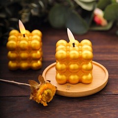 2 Metallic Gold 2 in Flameless LED Light Bubble Cube CANDLES Centerpieces Party