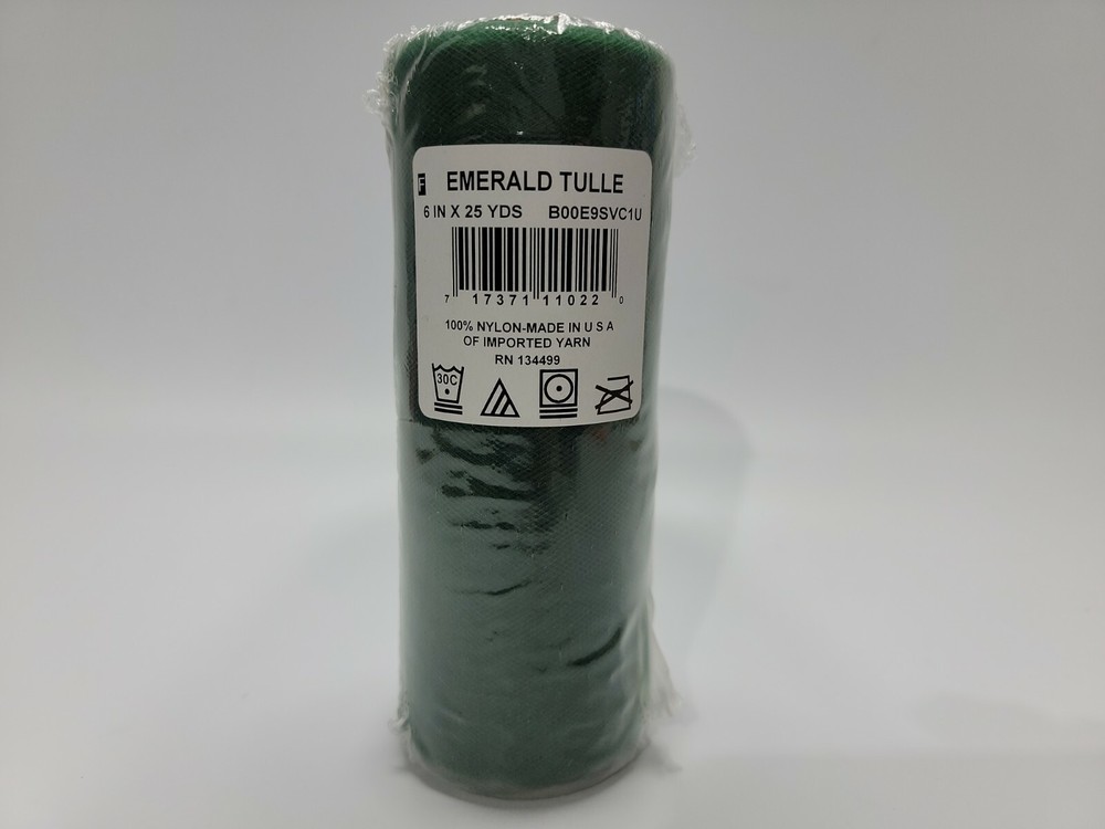 Falk Fabrics Emerald Green Tulle Spool 6 Inch x 25 Yard Decoration Roll.