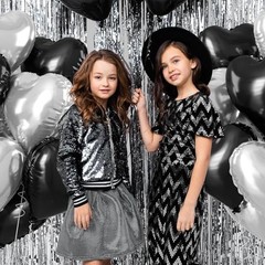 Heart Balloons, 18Inch Silver and Black Heart Foil Balloons, 12PCS Black Silver