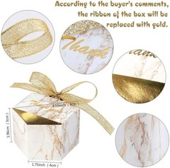 Exquisite 50pcs Marble Favor Boxes for Weddings & Events with Gold Ribbons