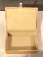 Hand Crafted Tan Raffia Covered Wood Box-Wedding Card-Jewelry–5.75″L & 2″H-EUC