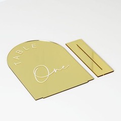 Gold Mirror Arched Wedding Table Number 1-10, 5″x7″,
