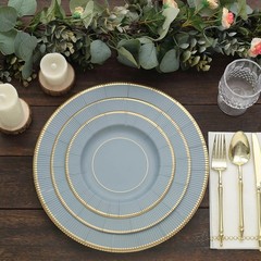 DUSTY BLUE 25 Round 13″ PAPER CHARGER PLATES Metallic Rim Party Events Tableware