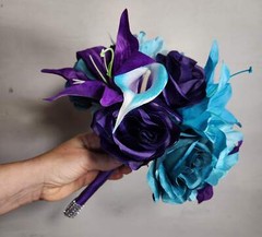 Purple Teal Rose Tiger Lily Bridal Wedding Bouquet Accessories