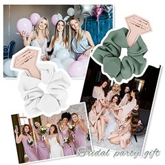 Satin Bridesmaid Scrunchies Bachelorette Hair Ties Set of 6 White&Sage Green