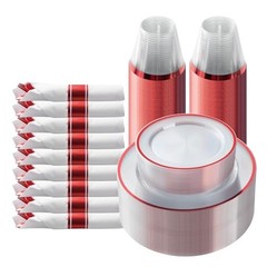 175 Piece Plastic Dinnerware Set for Party, Clear 175 Piece (25 guests) Red