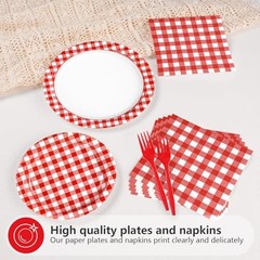 96 Pcs Red Gingham Party Decorations Red and White Buffalo Checked BBQ Kit