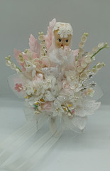 Vintage Handmade Wedding Corsage Composition Bride Lace Hearts Dove Millinery