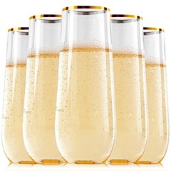 24 Pack 9 Oz Plastic Stemless Gold Rim Gold Rim Plastic Champagne Flutes