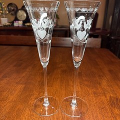 Wedding Toasting Fluted Champagne Glasses Lovebird And Hearts