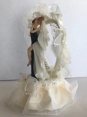 Western Honeymoon Night, Pearl, Heart Ivory and Silver Cake Top