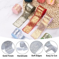 4pcs Chiffon Ribbon, 1″x5 Yard Silk Ribbon, Blue Glitter Fabric Ribbon