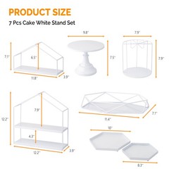 7 Pieces White Cake Stand Set Cupcake Holder Fruit Candy Plate for Anniversary