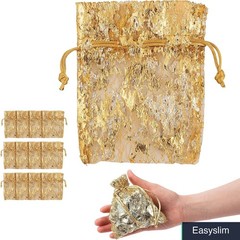 Metallic Gold Organza Drawstring Bags 4 x 5 inches 12 Pack Wedding