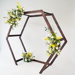 7 ft Dark Brown Hexagon Natural Wood Wedding Arch Backdrop Stand Party Supplies