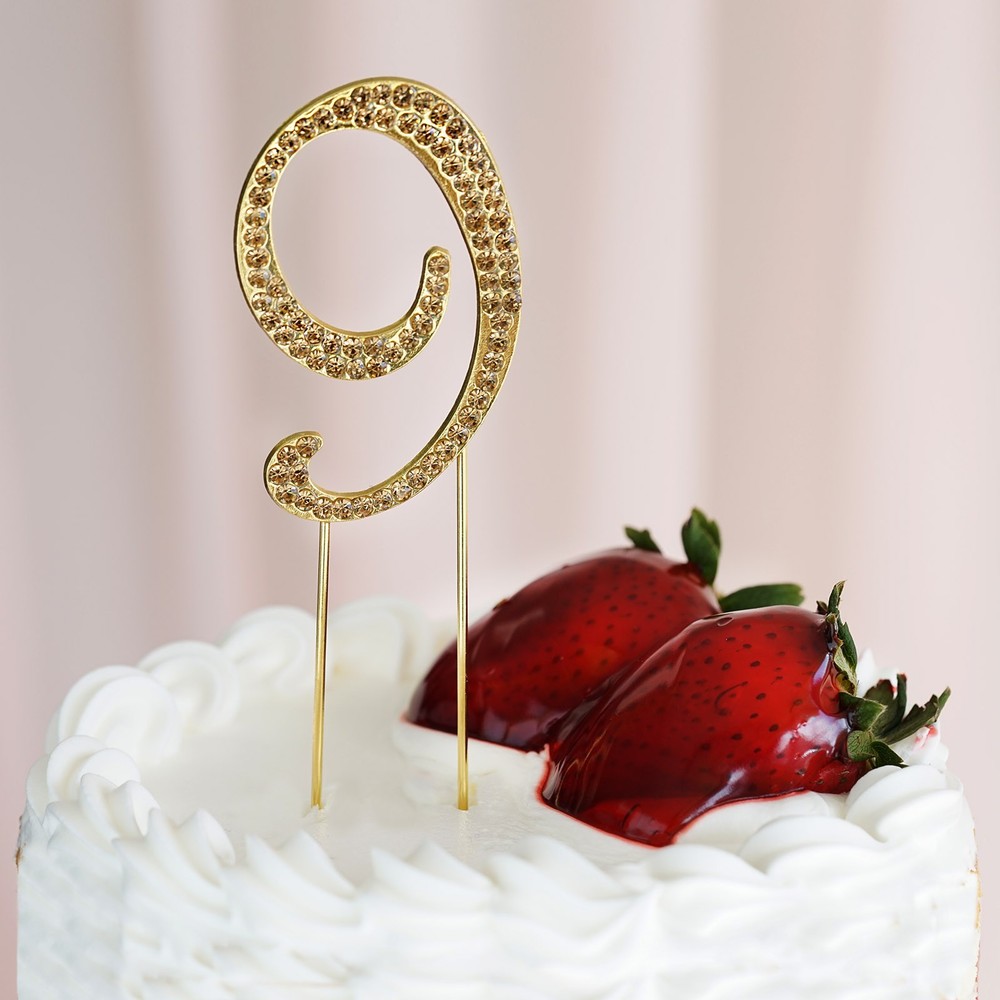 2.5″ GOLD Number 9 Rhinestone Cake Topper Wedding Cupcake Dessert Dessert Events