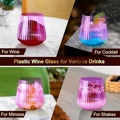 Lueumxc 40 Pack Plastic Ribbed Wine Glasses, 14Oz Origami 14oz-purple-40pack