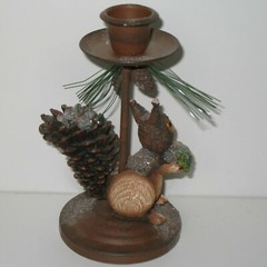 CANDLEHOLDER Rustic Christmas Squirrel Metal and Wood Farmhouse Holiday