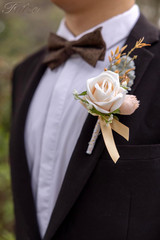 Champagne Boutonniere for Men, 6 Pcs Groom Groomsmen Boutonnieres, Artificial Fl