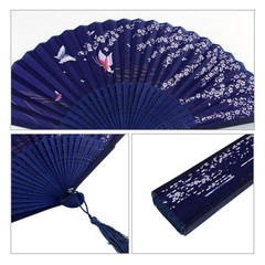 Bantoye 2 Pieces Handheld Fans, Silk Folding Fans with Bamboo White Blue