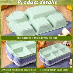 Pinkunn 12 Pcs 13 Large Divided Wheat Straw Plates Modern Style Reusable Safe 5