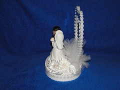 New Elegant Mirrored Heart Medium skin Kissing Bridal Couple Wedding Caketop 359