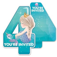 Cute Mermaid 4th Party Invitations with Envelopes, 20 Set Magical Mermaid Fou…