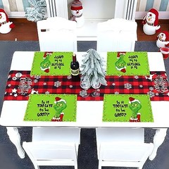 Linen Christmas Placemats Set of 4 Merry Christmas Table Mats 12″ x 18″ Green