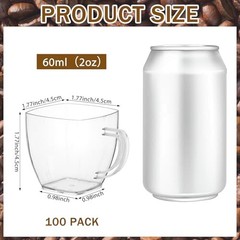 2oz Mini Disposable Tea Cups with Handle – 100 Pack – Clear Disposable Espresso