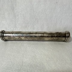 Silver Metal Engraved Wedding Certificate Holder Keepsake Small Tube Container